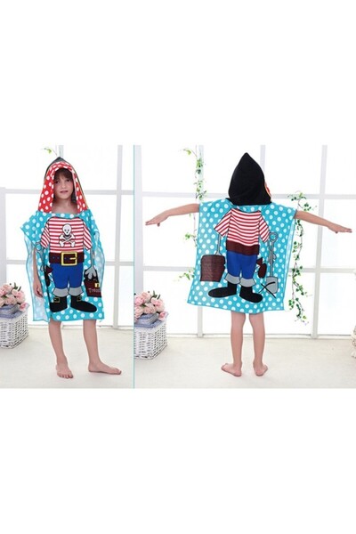 ECARLA Bath and beach towel, cape type robe with hood, pirate pattern for children, PEL01WZ1