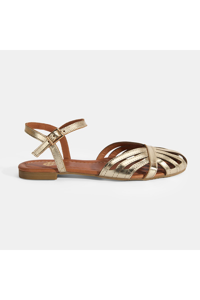 Desa Women's Gold Adjustable Buckle Patent Leather Sandals