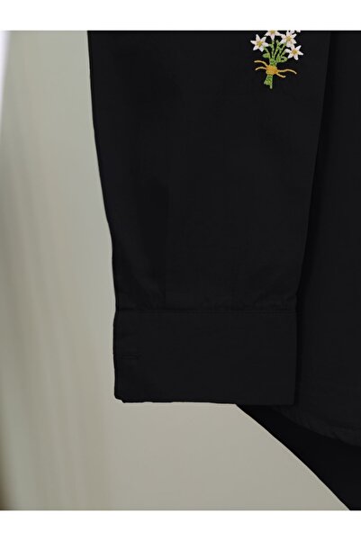 Modamorfo Cămașă lungă cu buchet de flori - neagră