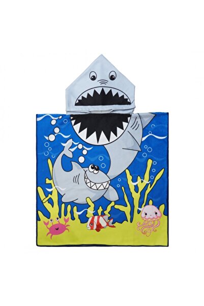 ECARLA Bath and beach towel, cape type robe with hood, shark pattern for children, PEL01WZ3