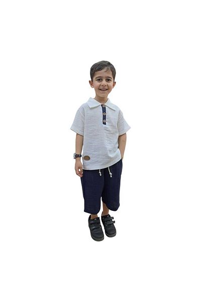 Tosyalı Burak Bebe Boy's Summer T-Shirt Capri Set - Muslin Organic Fabric, 6-10 Years, with Pockets, Luxury