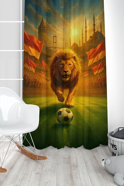Bertille Home Children's and Baby's Room Yellow Red Fan Football Series Background Curtain Single Wing (Curtain)