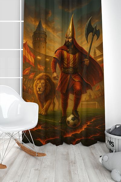 Bertille Home Children's and Baby's Room Yellow Red Fan Football Series Background Curtain Single Wing (Curtain)