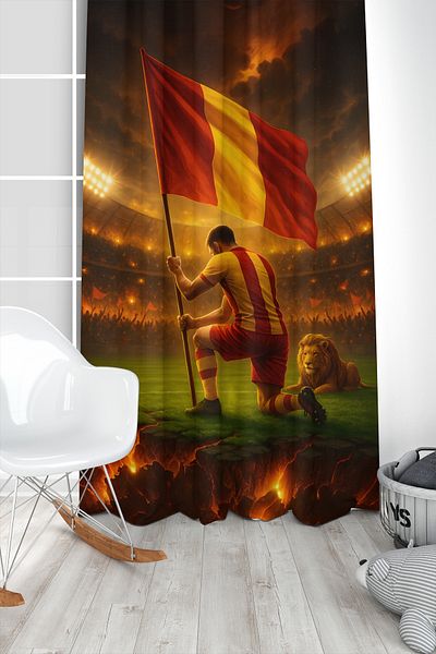 Bertille Home Children's and Baby's Room Yellow Red Fan Football Series Background Curtain Single Wing (Curtain)