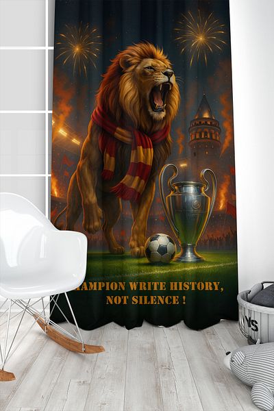 Bertille Home Children's and Baby's Room Yellow Red Fan Football Series Background Curtain Single Wing (Curtain)