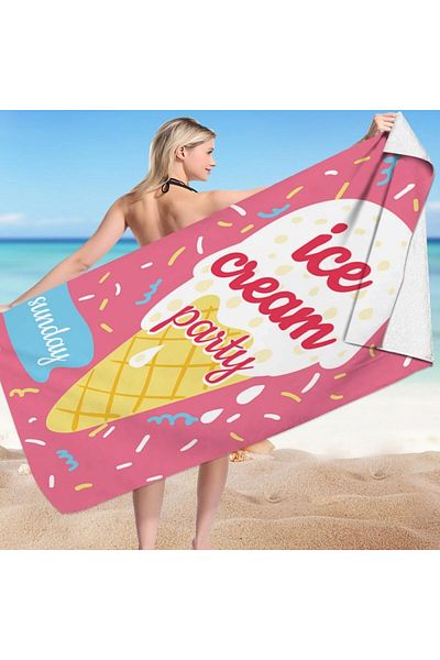 ECARLA Prosop pentru plaja, dreptunghiular, 150x70 cm, model roz cu inghetata, ICE CREAM PARTY, REC54WZ3