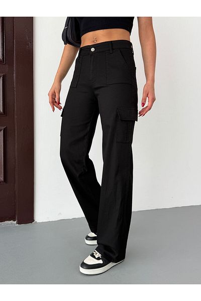 Wearflawless Women's Cargo Pocket Gabardine Fabric High Waist Trousers