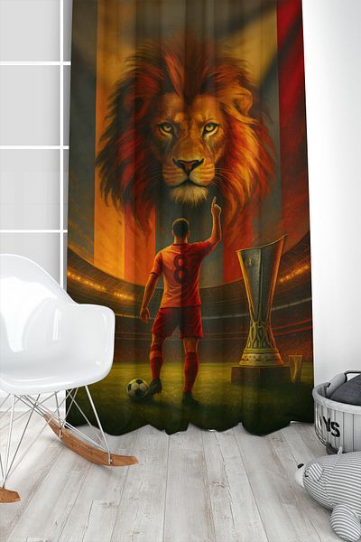 Bertille Home Children's and Baby's Room Yellow Red Fan Football Series Background Curtain Single Wing (Curtain)