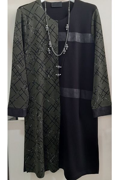 N.Y.YILDIZ Star 1, Class Combed Cotton Large Size Pieces Leather Detail Mother Middle Length Seasonal Tunic