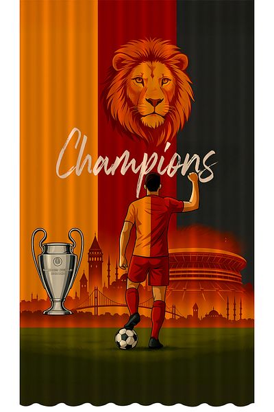 Bertille Home Children's and Baby's Room Yellow Red Fan Football Series Background Curtain Single Wing (Curtain)