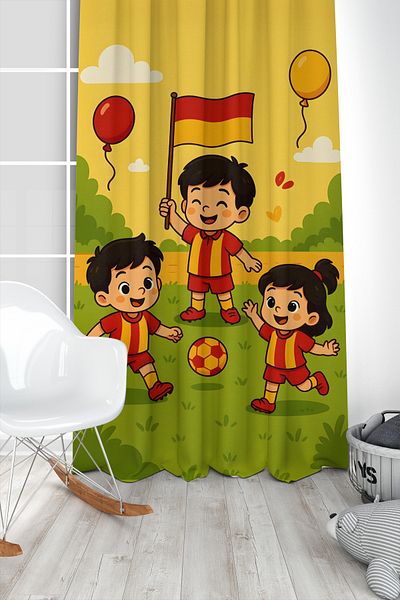 Bertille Home Children's and Baby's Room Yellow Red Fan Football Series Background Curtain Single Wing (Curtain)