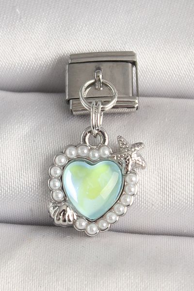 Skygo 316L Steel Silver Color Green Enamel Heart Model Sea Star Detail Nomination Charm - Tj-Bc1305