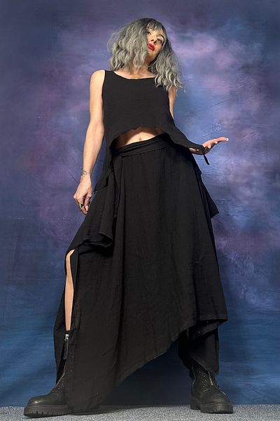 Quincey Bamboo strap asymmetric black blouse
