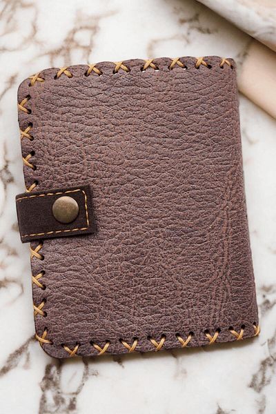 Fildişi Aksesuar Handmade Women's Wallet Vegan Leather Dark Brown Color with Cow and Flower Image