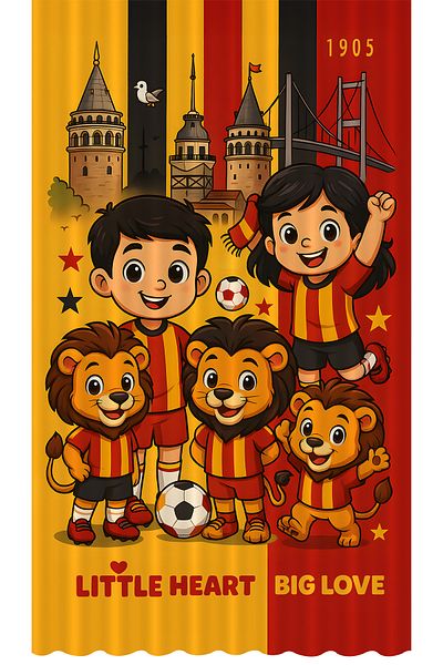 Bertille Home Children's and Baby's Room Yellow Red Fan Football Series Background Curtain Single Wing (Curtain)