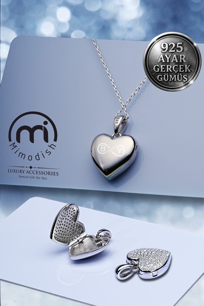 Mimodish 925 Ayar Gerçek Gümüş Sevgiliye Hediye İsimli Açılır Kalp Kolye Açıl...