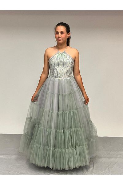 BUTİKHAPPYKİDS Βραδινό φόρεμα για κορίτσια με λουράκι με παγιέτες με μακριά τούλινη φούστα ηλικίας 7-15 ετών