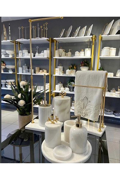 ege gross White Marble Bathroom Set - 9 Pieces - Wc Napkin Holder