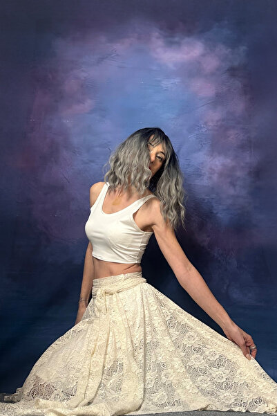 Quincey Ecru lace asymmetric skirt