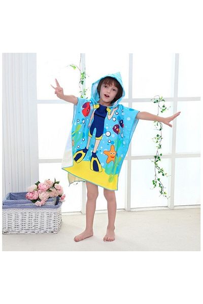 ECARLA Prosop de baie si plaja, tip pelerina halat cu gluga, model scafandru pentru copii, PEL01WZ8