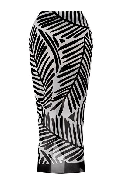 CUPSEA Women's Recovery Draped Red Swimsuit Black Leaf Pattern Pareo Set of 2 Stylish and Slimming Effect