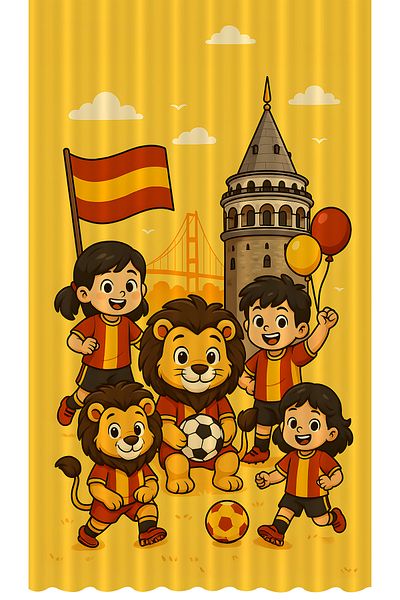 Bertille Home Children's and Baby's Room Yellow Red Fan Football Series Background Curtain Single Wing (Curtain)