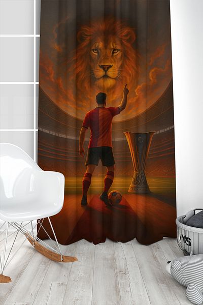 Bertille Home Children's and Baby's Room Yellow Red Fan Football Series Background Curtain Single Wing (Curtain)