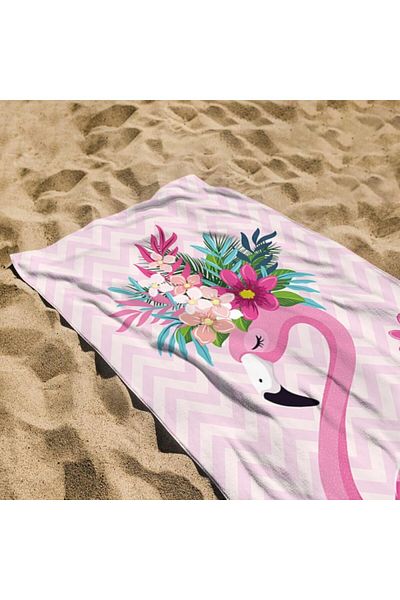 ECARLA Prosop pentru plaja, dreptunghiular, 150x70 cm, model roz flamingo, REC54WZ13