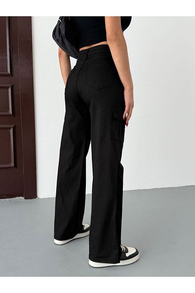 Wearflawless Women's Cargo Pocket Gabardine Fabric High Waist Trousers