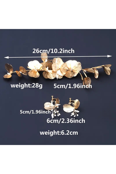 Eva Flore Gold Floral Bridal Hair Accessory Set Maternity and Engagement Hair Accessory and a Pair of Floral Earrings