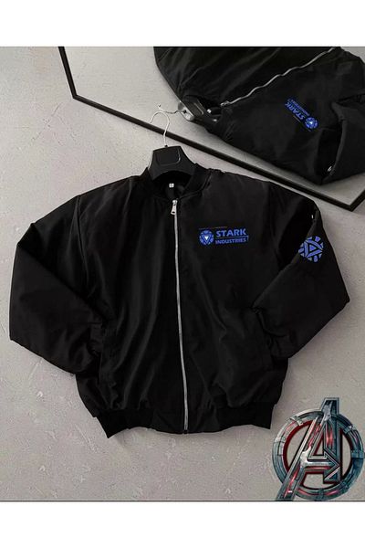 MODA Full Fit Long Sleeve Printed Bomber Jacket - Black