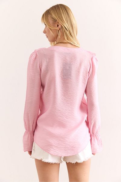 Olalook Women's Pink Flounced Silk Lilyum Blouse Blz-19002978