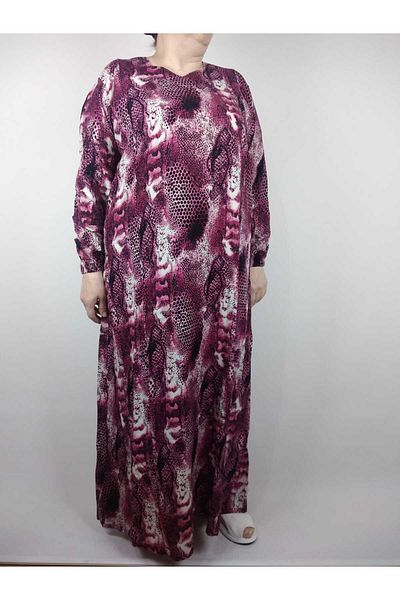 YAŞAR TRİKO Lilac Women's Pentagonal Long Sleeve Sleeve Ankle Elastic Summer Viscose Dress 2 cm Water Attraction