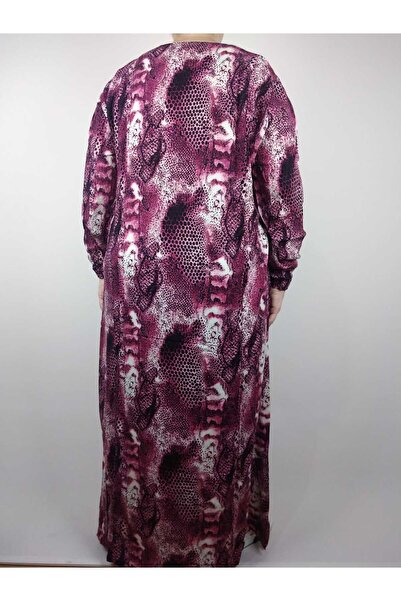 YAŞAR TRİKO Λιλά Γυναικείο Πεντάγωνο Μακρυμάνικο Φόρεμα Καλοκαιρινό Βισκόζη με Ελαστικό Καρπό Προσελκύει το Νερό 2 CM