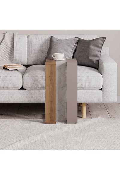 Mourah Home Mourah Home Muju C Shape Table Oak Gold Marble Mocha Grey Multipurpose