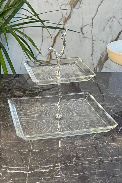 MAY HOME Madlen 2 Tier Glass Cookie Holder Silver