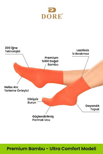 Dore Original Women's 3 Pairs Premium Soft Comfort Model Elasticless & Seamless Bamboo Socket Socks Tile