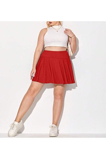 MAROVOAY Plus Size High Waist Mini Flared Skirt with Pocket Inside Legging