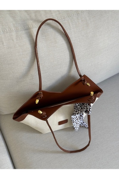 BAGLOVİS FULAR DETAYLI KANVAS KUMAŞ KADIN OMUZ ÇANTASI UZN18 EN38