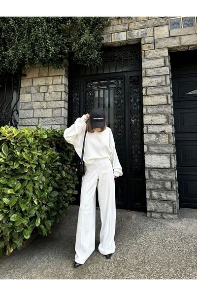 MODA Crop, Trousers Corduroy Double Set -White