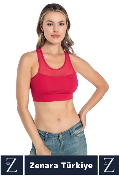 Zenara High Quality Breast Enhancer Anti-Sagging Sports Casual Wear Stylish Crop Bustier with Tulle Detail
