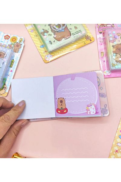 synshop Capybara Capybara Glitter Water Keychain Sticker Notepad 7.5X7.5 cm