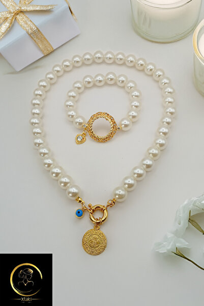 xtaki İncili Çeyrekli bileklik, Çeyrekli kolye, Gemici kilitli inci kolye, Çeyrek Altın bileklik , kilit