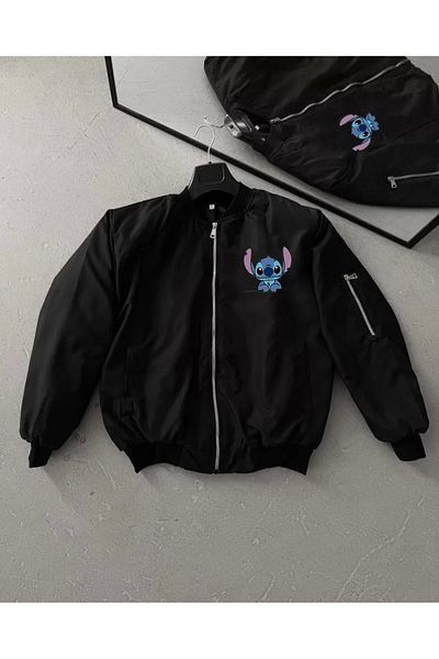 MODA Long Sleeve Lined Full Fit Printed Bomber Jacket - Black