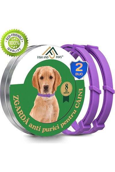 Fish & Paws Zgarda Fish & Paws ®, anti purici pentru caini, reglabila si respirabila, compozitie naturala