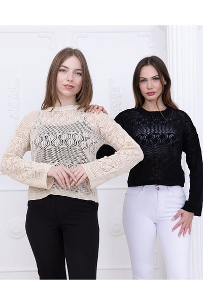 Ugdelia Tricotaj de damă, bluză de vară cu găuri ajurate și model E001