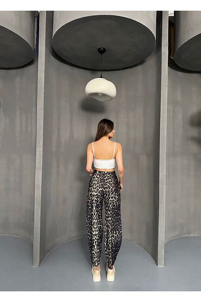 Wearflawless Leopard Pattern Scuba Fabric Baggy Model Balloon Trousers, Leopard Trousers