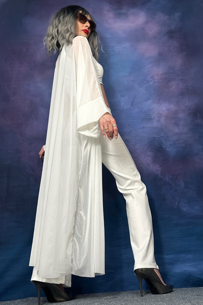 Quincey Tulle Transparent Ecru Kimono Cardigan