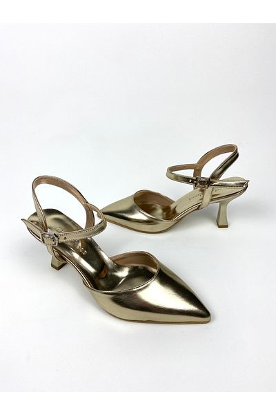 Gloriys Ayakkabı & Çanta Pantofi cu toc de 7 cm din piele aurie 01481