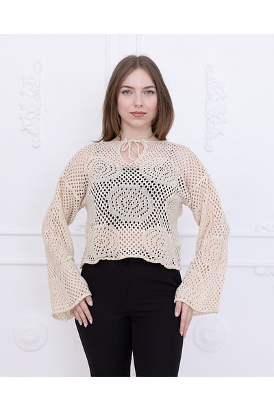 Ugdelia Women's Openwork Perforated Blouse & Knitwear Seasonal Lace-Up Patterned H001
